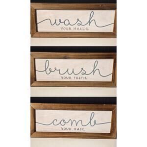 Decocrated Bathroom Wall Signs Wash, Brush, Comb‎ Wood Medium Farmhouse